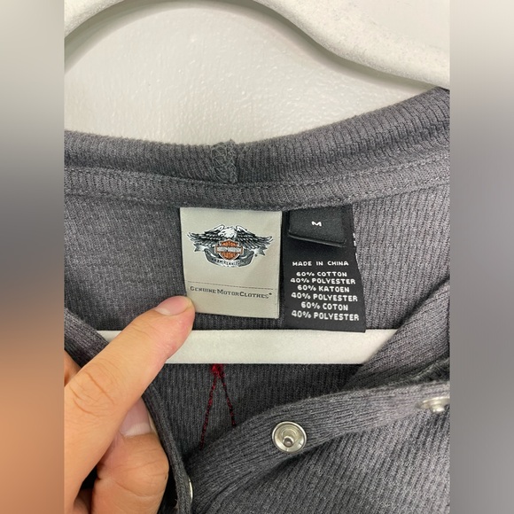 Vintage Harley Davison Y2K Fitted grunge Hooded Henley Top Sz M Gem Stone Snap - Picture 4 of 6